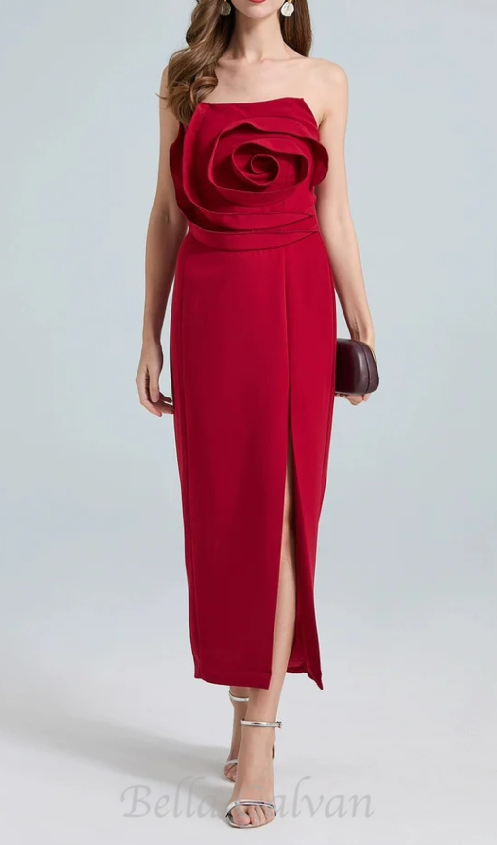 Flowering Girl Women michelle 3d flower strapless midi dress in red