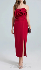Flowering Girl Women michelle 3d flower strapless midi dress in red