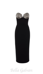 Flowering Girl Women Cordelia Diamond-Embellished Midi Dress in black