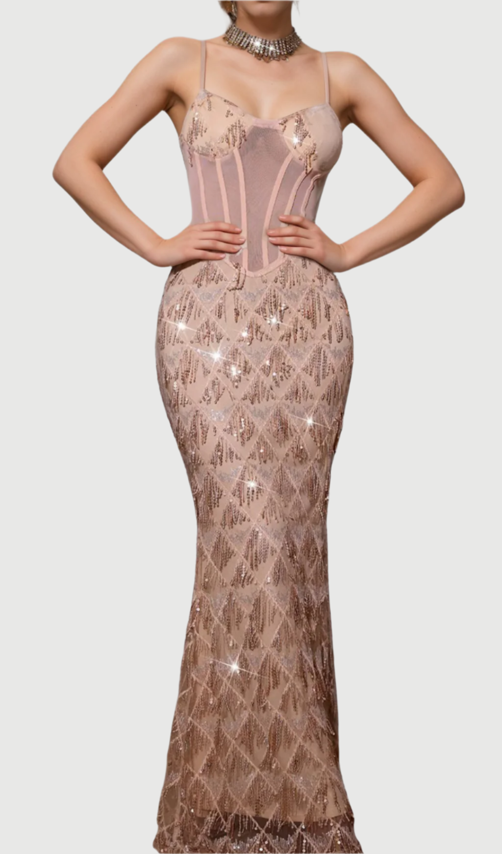 Flowering Girl Women Carol Sequin Fringe Maxi Dress In Apricot