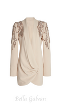 Flowering Girl Women Beaded diamond-embellished skirt blazer in beige