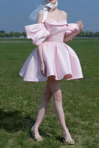 Flowering Girl Women Satin Puff Mini Dress In Pink