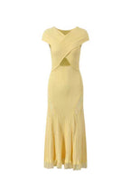 Flowering Girl Women Yellow Knit Lace Insert Midi Dress