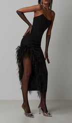 Flowering Girl Women Feather High-Low Dress In Black