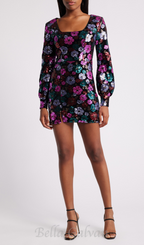 Flowering Girl Women Beaded Long Sleeve Mini dress in black multi