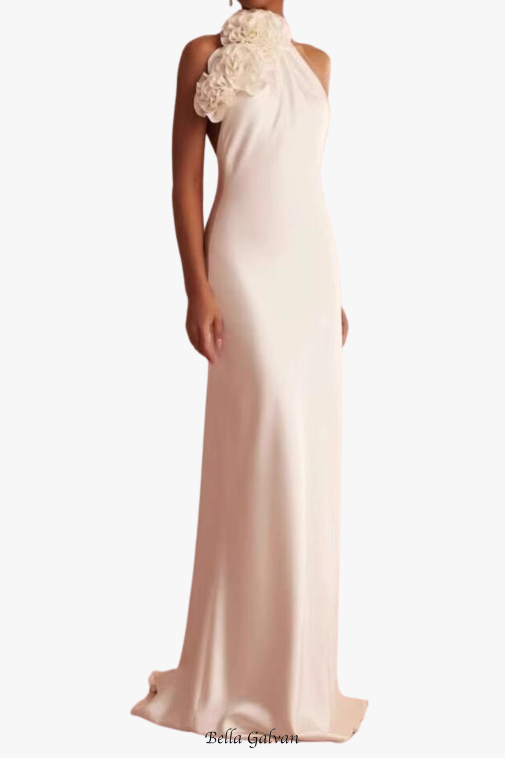 Flowering Girl Women sherry Halterneck Floral Applique Maxi Dress in white