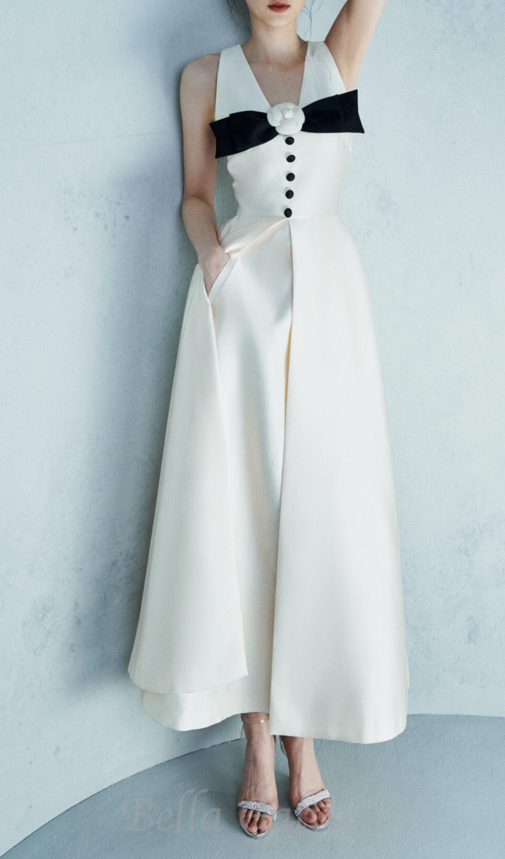 Flowering Girl Women flower embellished bow midi dress in white