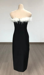 Flowering Girl Women BLACK OFF SHOULDER FEATHERS MAXI BANDAGE DRESS