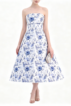Floral Print Strapless Midi Dress