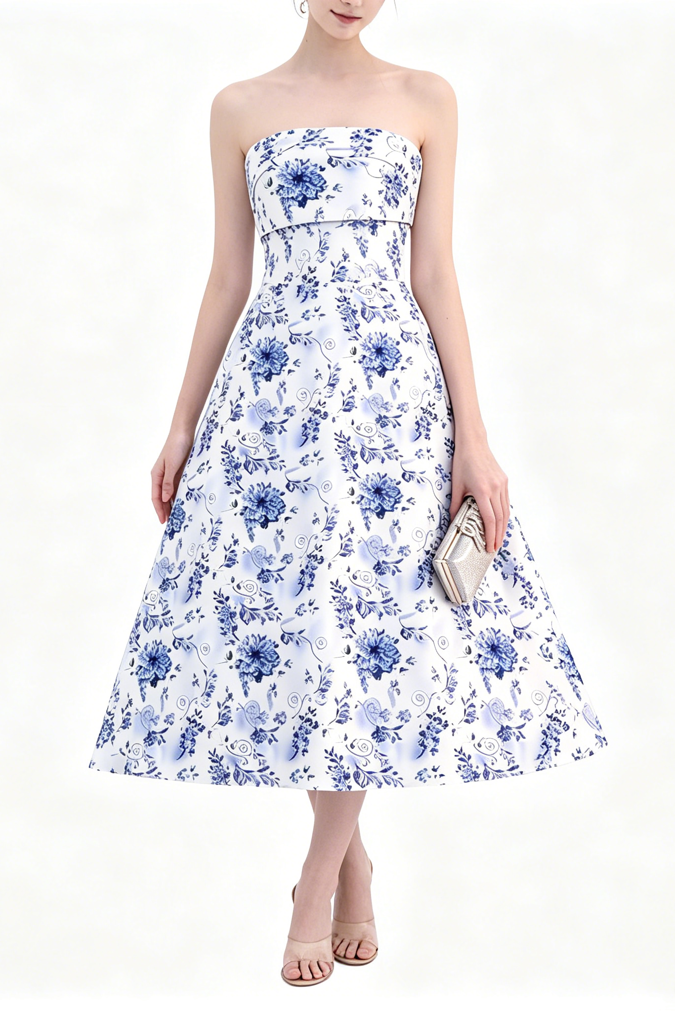 Floral Print Strapless Midi Dress