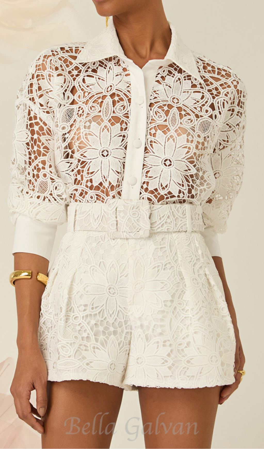 Flowering Girl Women hollow cut lace shirt shorts two pieces set in white