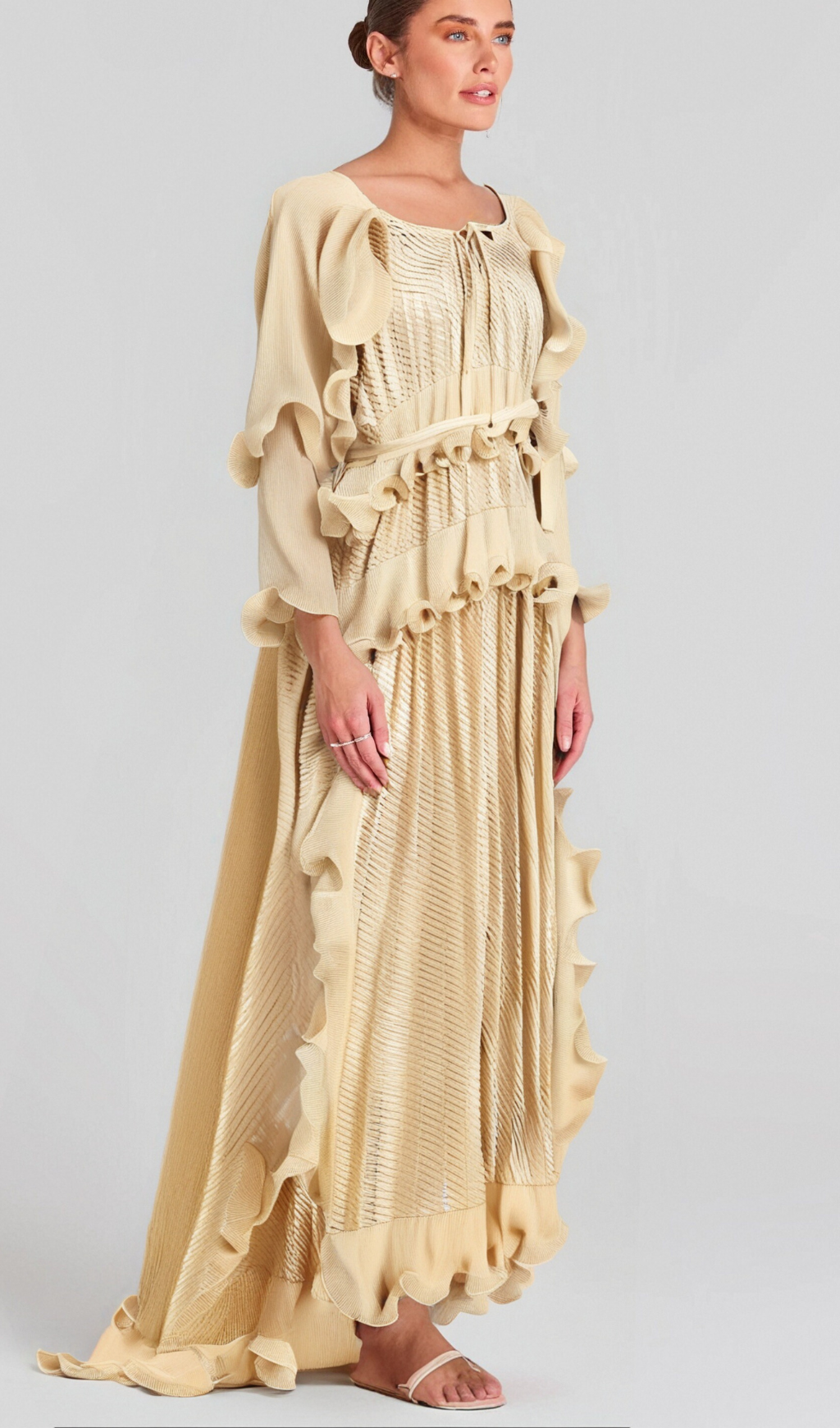 Flowering Girl Women Ellie neutrals gilded ruffled midi dress