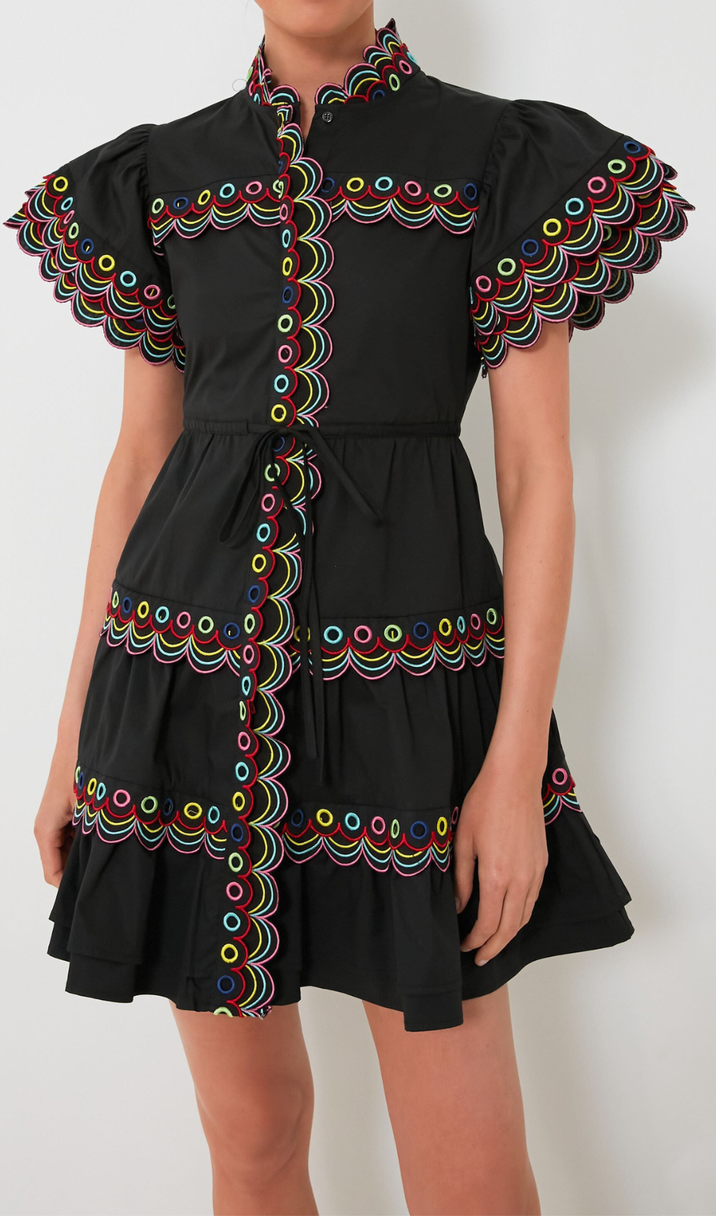 Flowering Girl Women Wavy Ruched Trim Mini Dress In Black