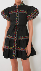 Flowering Girl Women Wavy Ruched Trim Mini Dress In Black