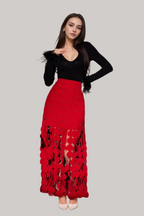 Flowering Girl Women CIRCLE CUTOUT FRINGE SKIRT IN RED