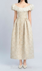 Flowering Girl Women boat neck corset maxi dress in beige