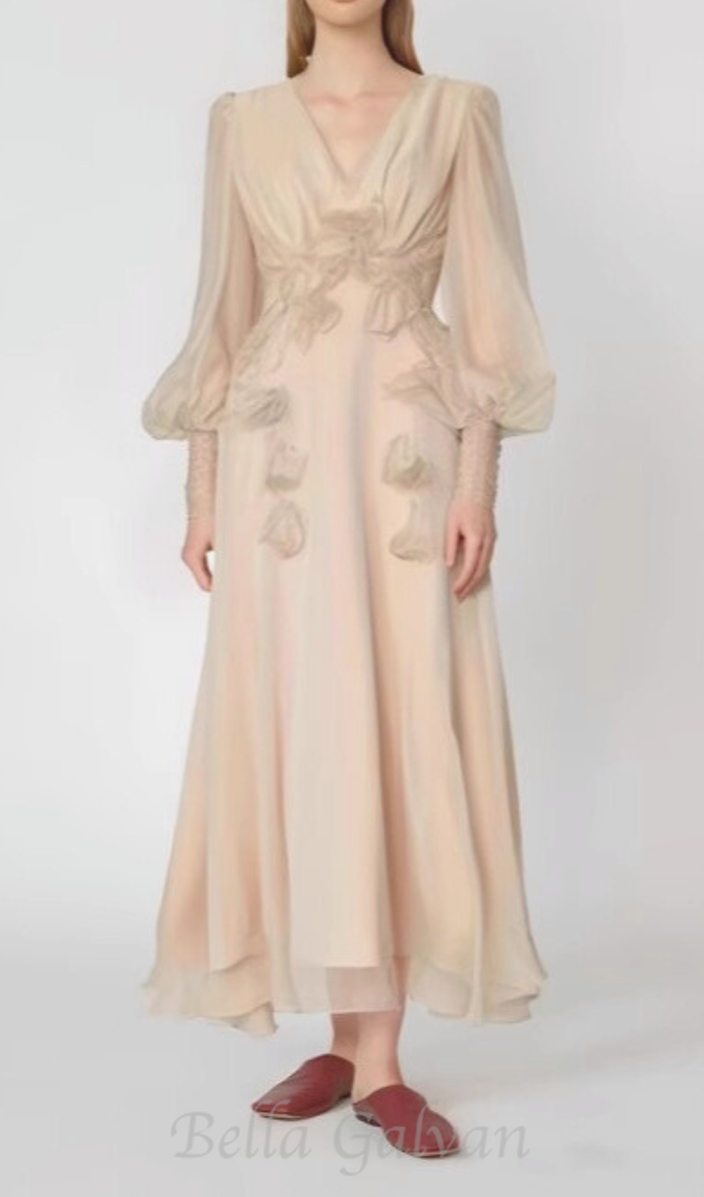Flowering Girl Women floral embellished midi dress in Neutrals