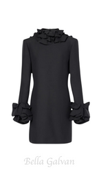 Flowering Girl Women Alessandro Ruffle Backless Mini Dress in black