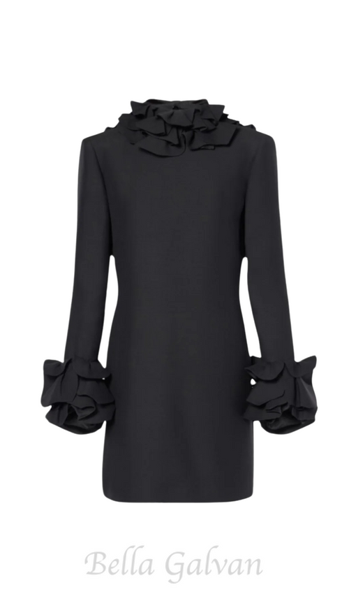 Flowering Girl Women Alessandro Ruffle Backless Mini Dress in black