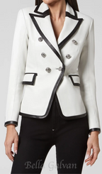 Flowering Girl Women Pu Leather Rhinestone Bottom Blazer in white