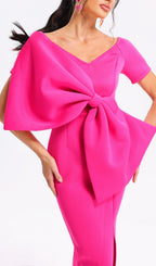 Flowering Girl Women Pink Bow-Knot Midi Dress