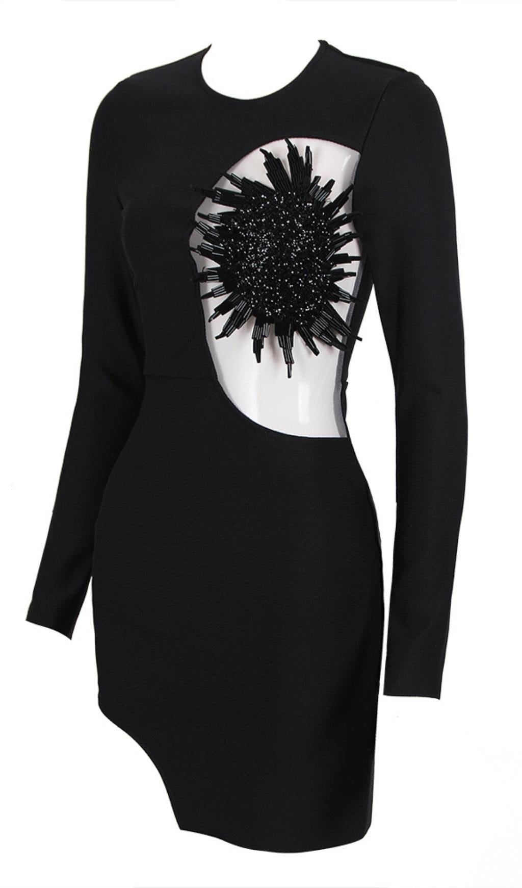 Flowering Girl Women Embellished Long Sleeve Bandage Mini Dress In Black