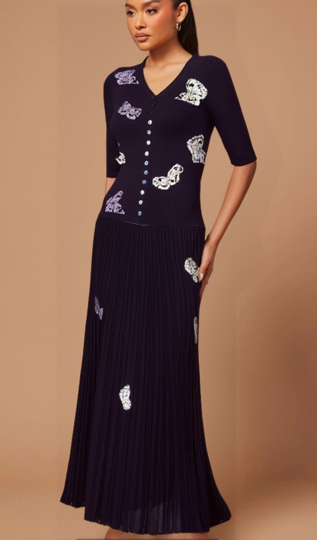 Flowering Girl Women Delphine butterfly ribbed-knit top & skirt matching set