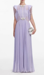 Flowering Girl Women Chiffon Ruffled Maxi Dress in Lilac