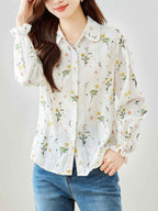 Flowering Girl Women nancy Classic Lapel Embroidered Floral Shirt