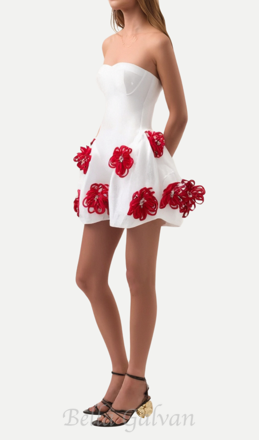 Flowering Girl Women alaniade white 3d flower puffy mini dress