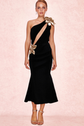 Flowering Girl Women Eunice Gold 3D Flower Cut Out Black Maxi Dress