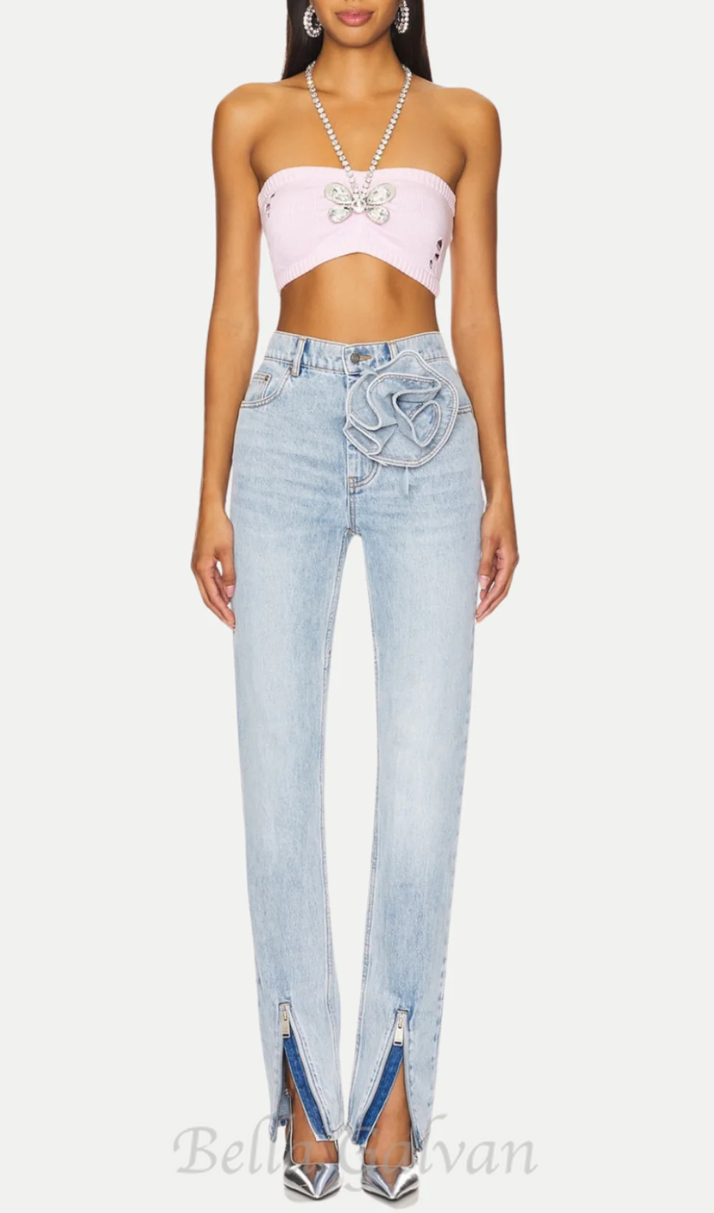 Flowering Girl Women Quinta Floral Zip-Hem Skinny Jeans in pale blue