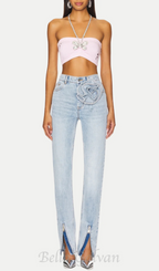 Flowering Girl Women Quinta Floral Zip-Hem Skinny Jeans in pale blue