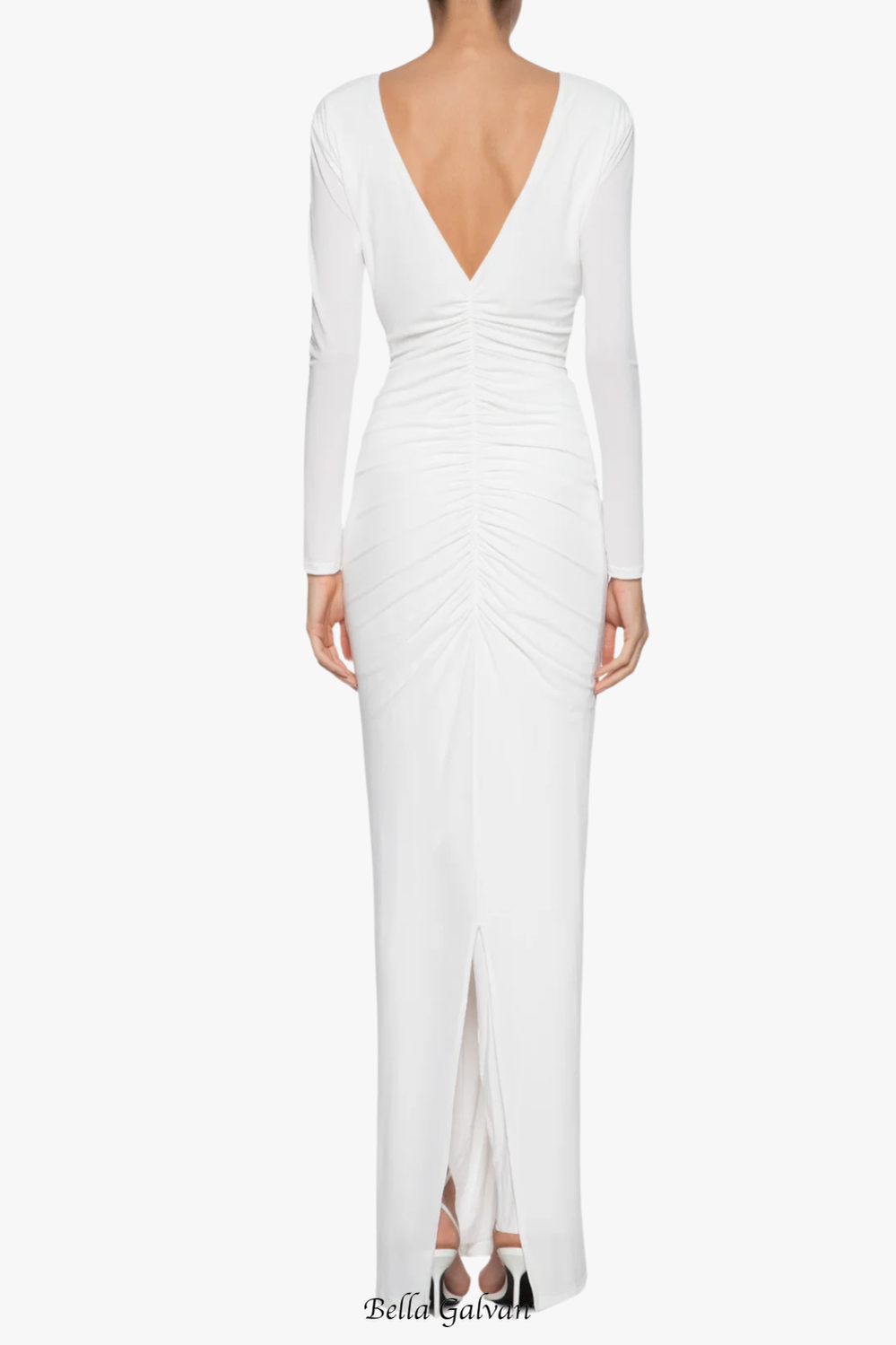 Flowering Girl Women elsa V Neck Flower Ruched maxi Dress in white