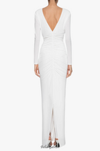 Flowering Girl Women elsa V Neck Flower Ruched maxi Dress in white