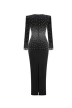 Flowering Girl Women pearl embellished v-neck maxi dress in black