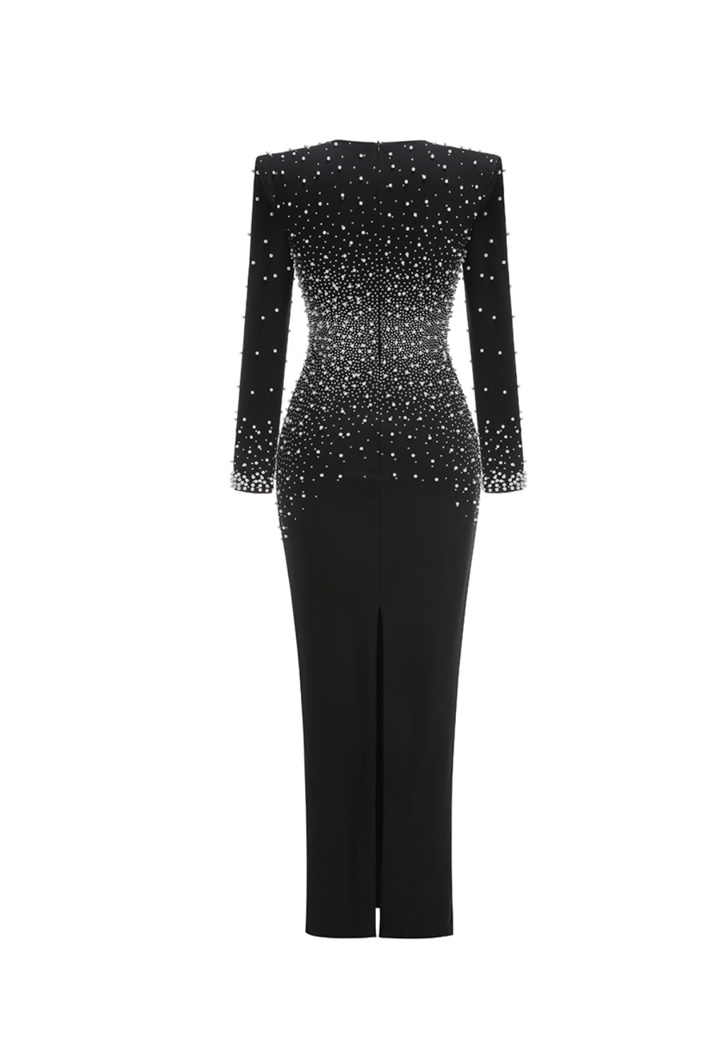 Flowering Girl Women pearl embellished v-neck maxi dress in black