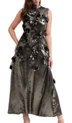 Flowering Girl Women aditi 3d floral embellished maxi dress in grey