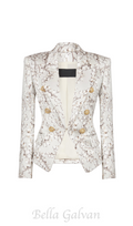 Flowering Girl Women 6-button satin jacket with Redcurrant print