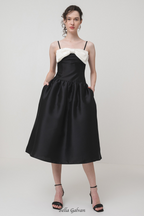 Flowering Girl Women Bow-Detail Taffeta Midi Dress in black