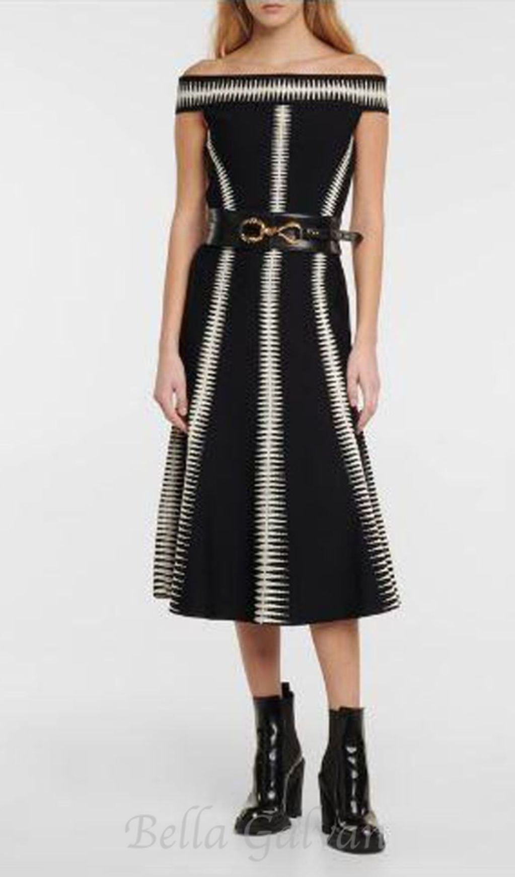 Flowering Girl Women Jacquard off-shoulder midi dress in black