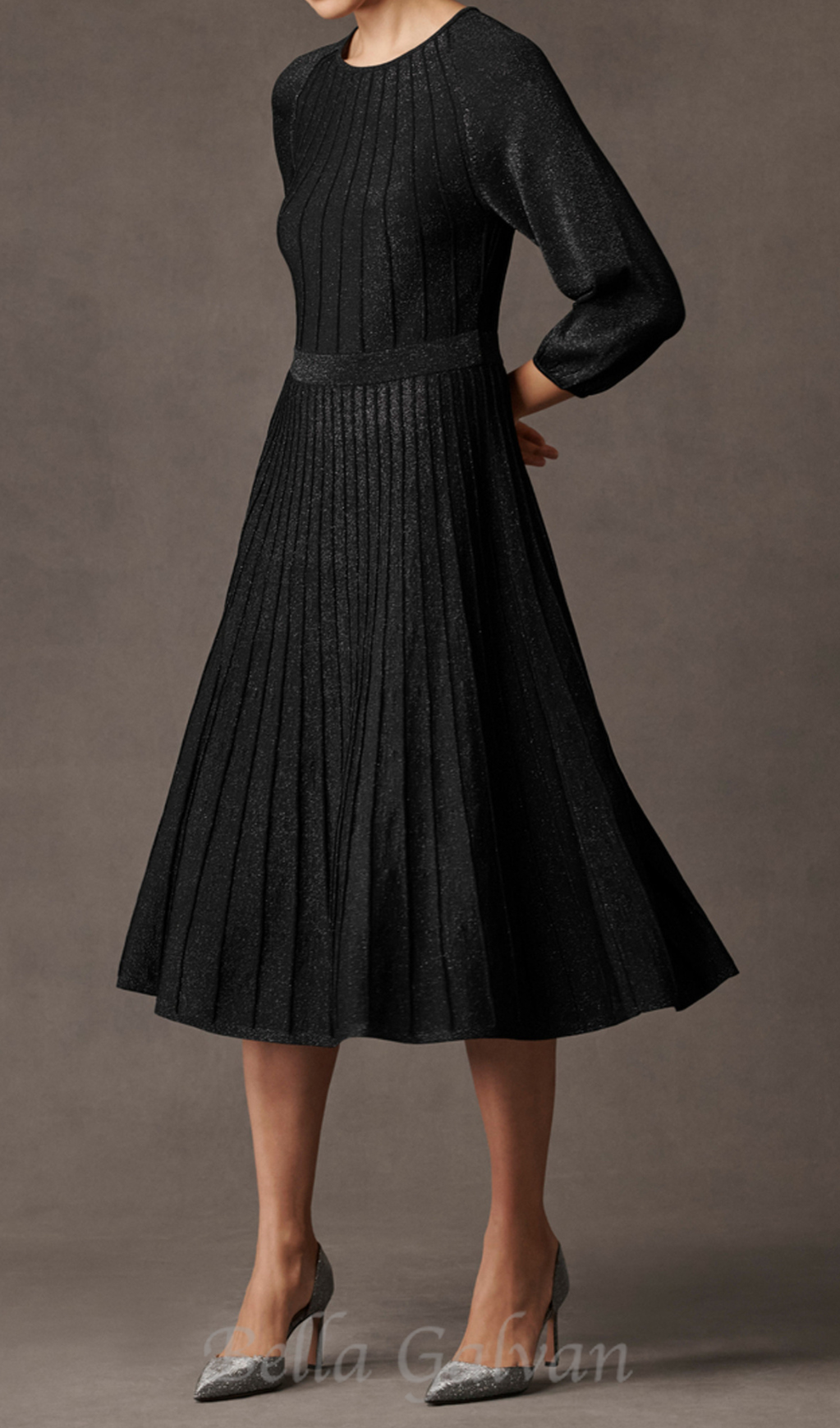 Flowering Girl Women lumia knitted midi dress in black metallic