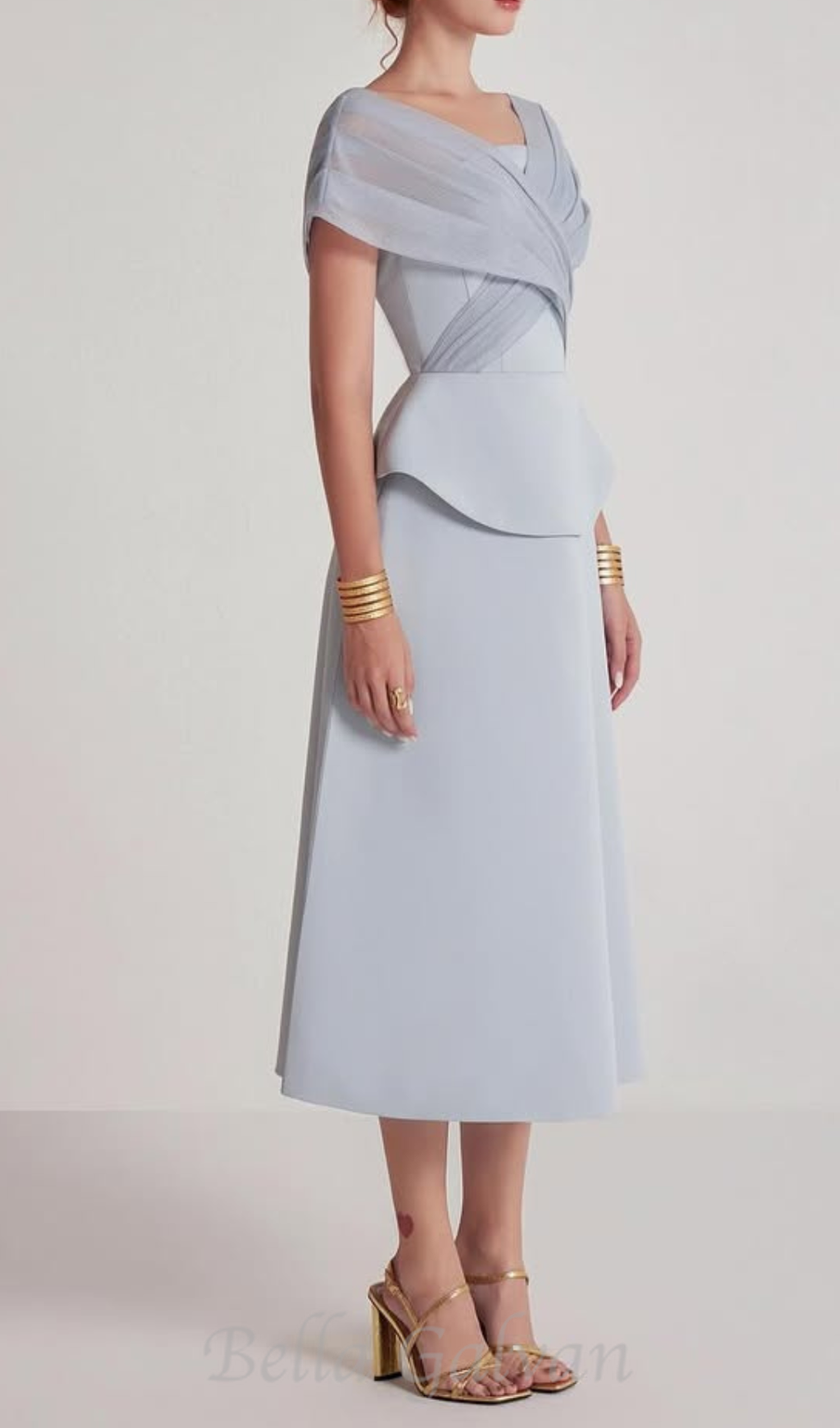 Flowering Girl Women mesh patchwork midi dress in light grey