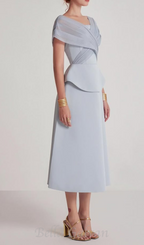 Flowering Girl Women mesh patchwork midi dress in light grey