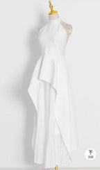White Bandage Halter Irregular Maxi Dress