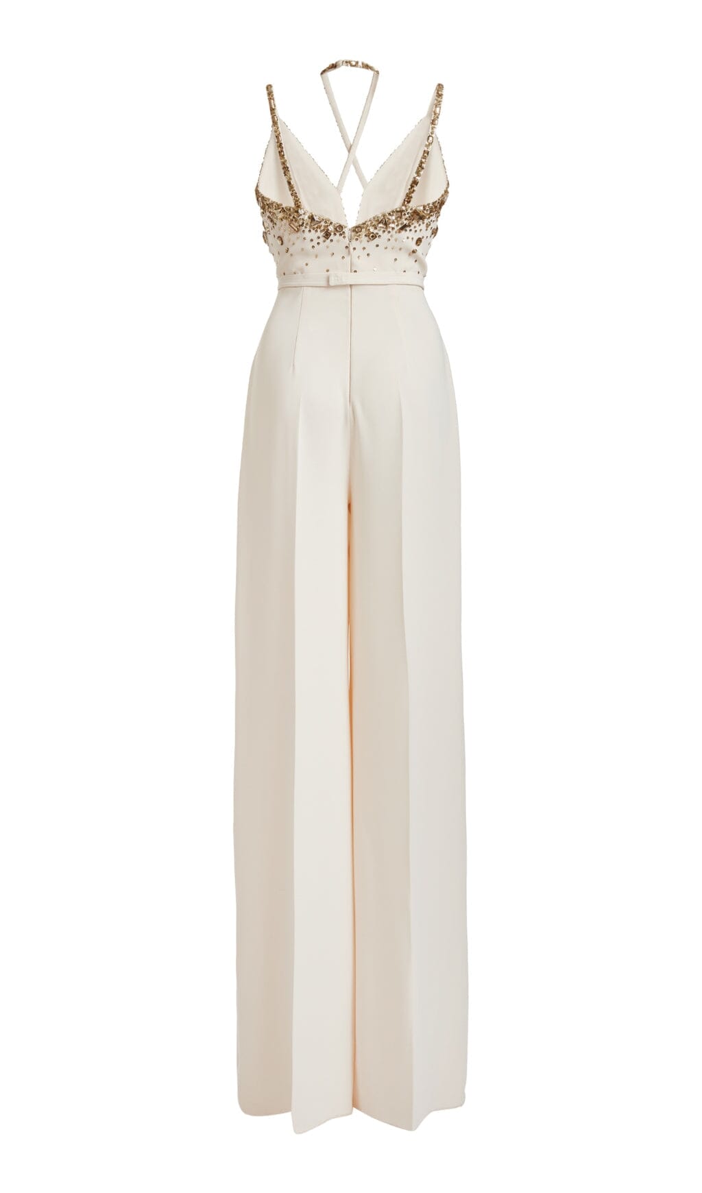 Flowering Girl Women V-Neck Sequin Halter Jumpsuit In White