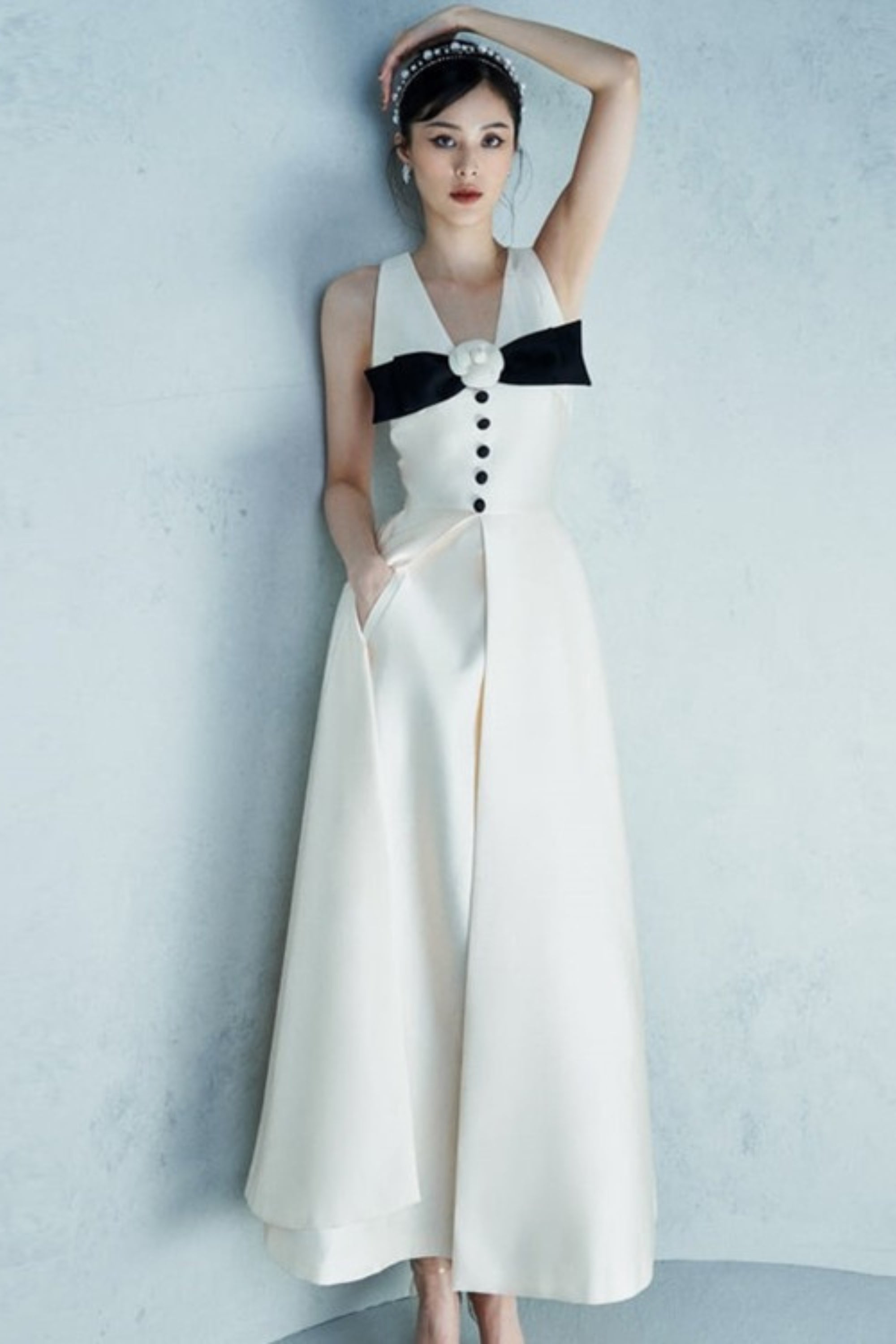 Flowering Girl Women Flower Embellished Bow Midi Dress In White