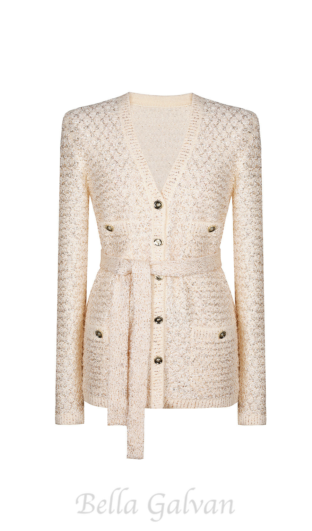 Flowering Girl Women sequin knit v-neck cardigan in beige