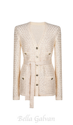 Flowering Girl Women sequin knit v-neck cardigan in beige