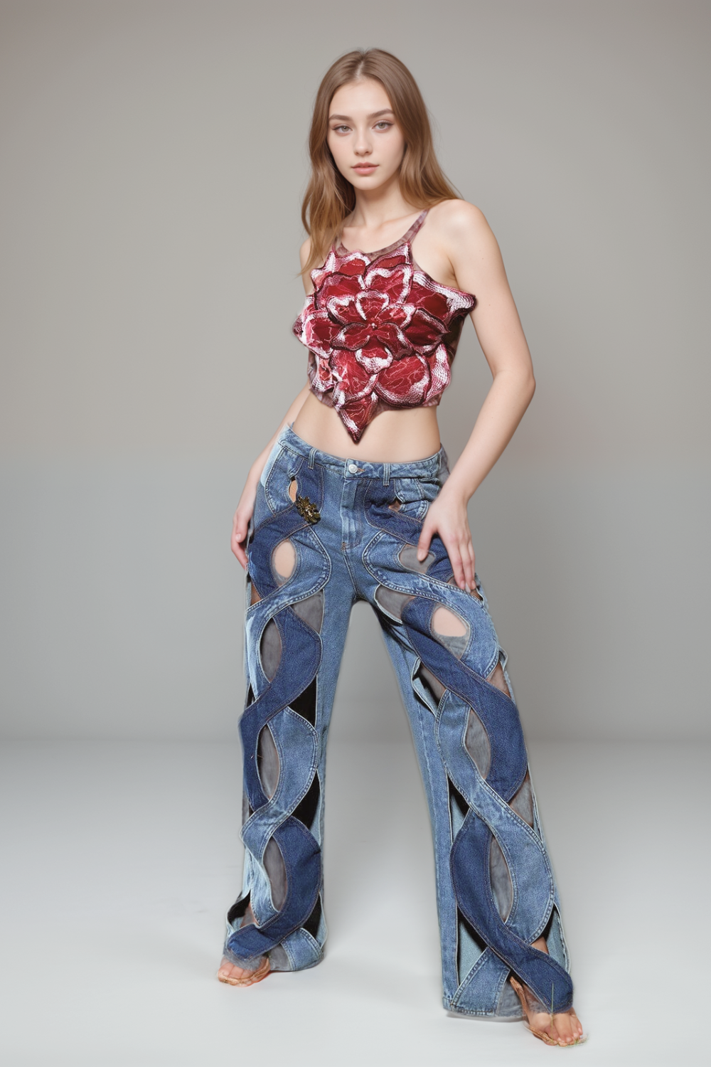 Flowering Girl Women Backless Lace Flower Top